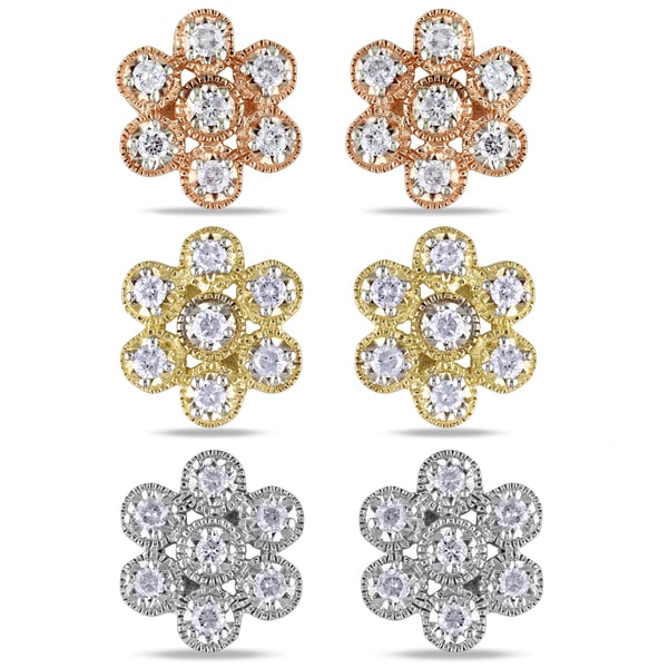 Miadora 10k Gold 1/4ct TDW Diamond Flower Earrings (G H, I1 I2) Miadora Diamond Earrings