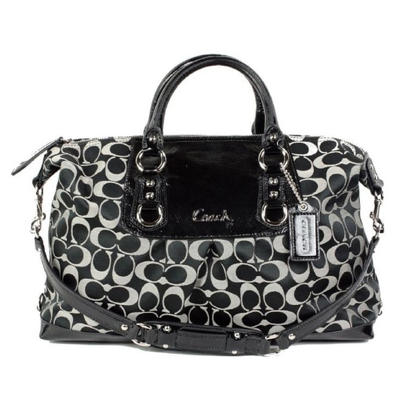 Coach 'Ashley' Large Signature White/ Black Satchel Coach Satchels