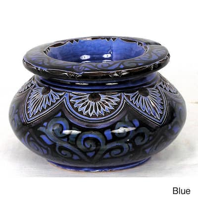 Handmade Engraved Ceramic Large Ashtray (Morocco)