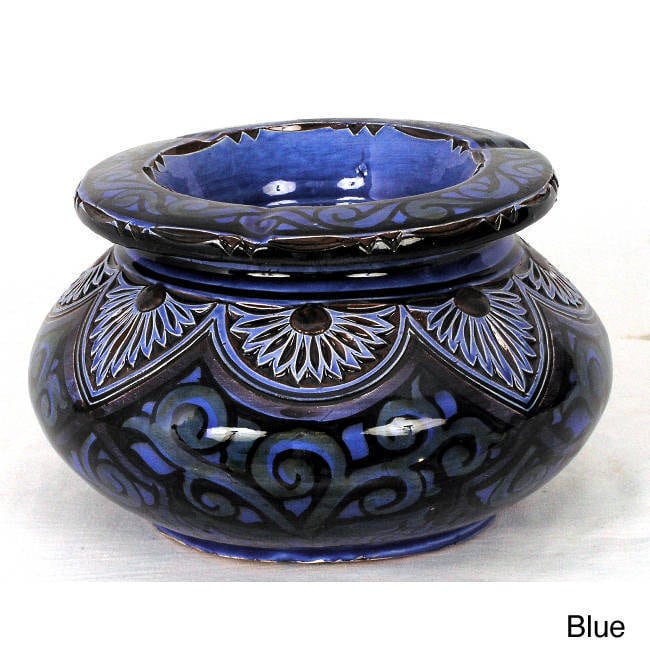 Handmade Engraved Ceramic Large Ashtray (Morocco)