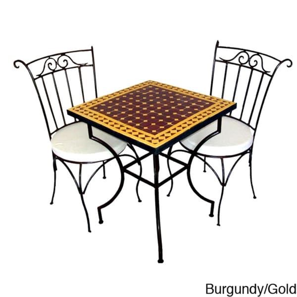 Square Iron 3-piece Neutral Mosaic Dining Table Set (Morocco)