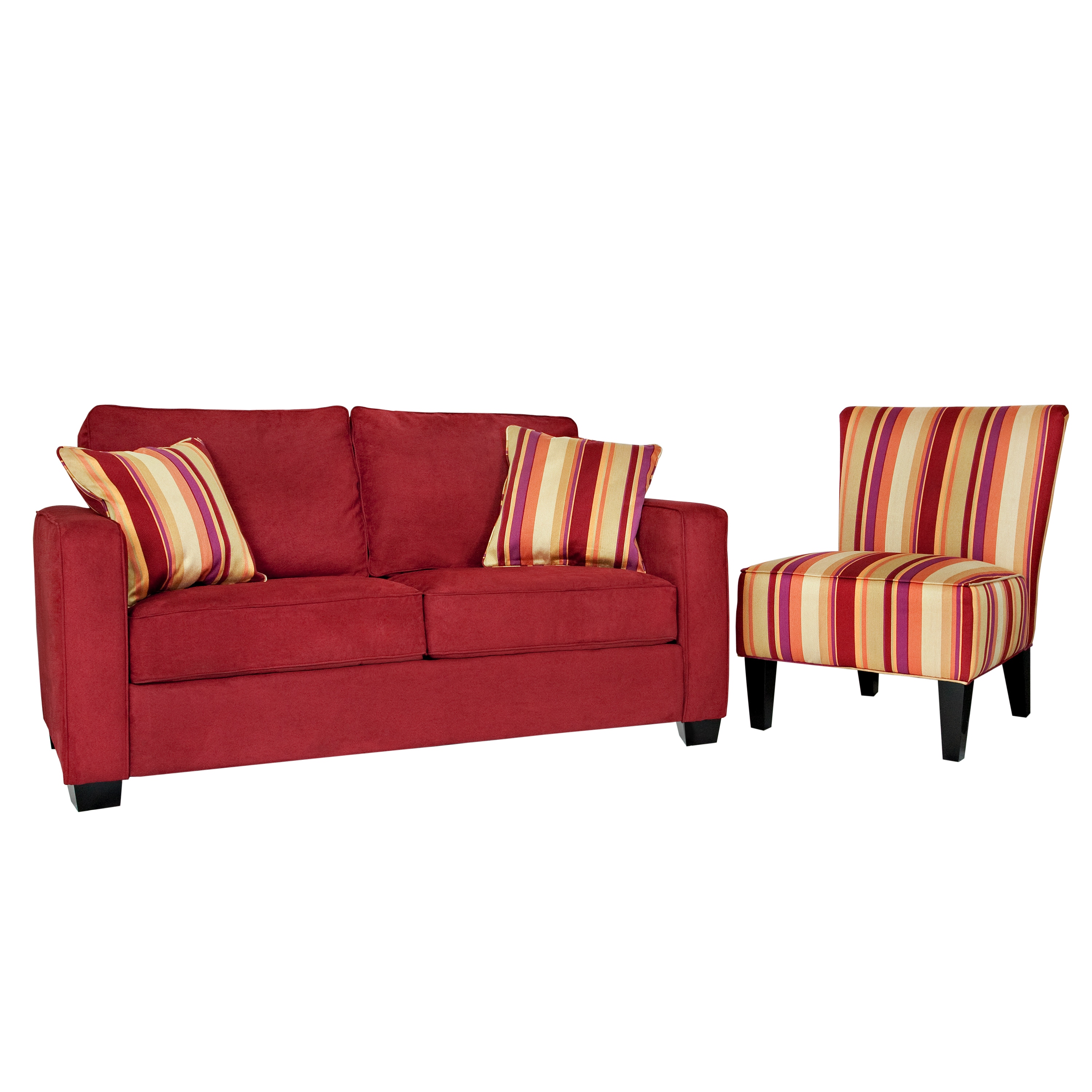 Portfolio Madi Crimson Red Sofa And Hali Striped Wine Armless Chair