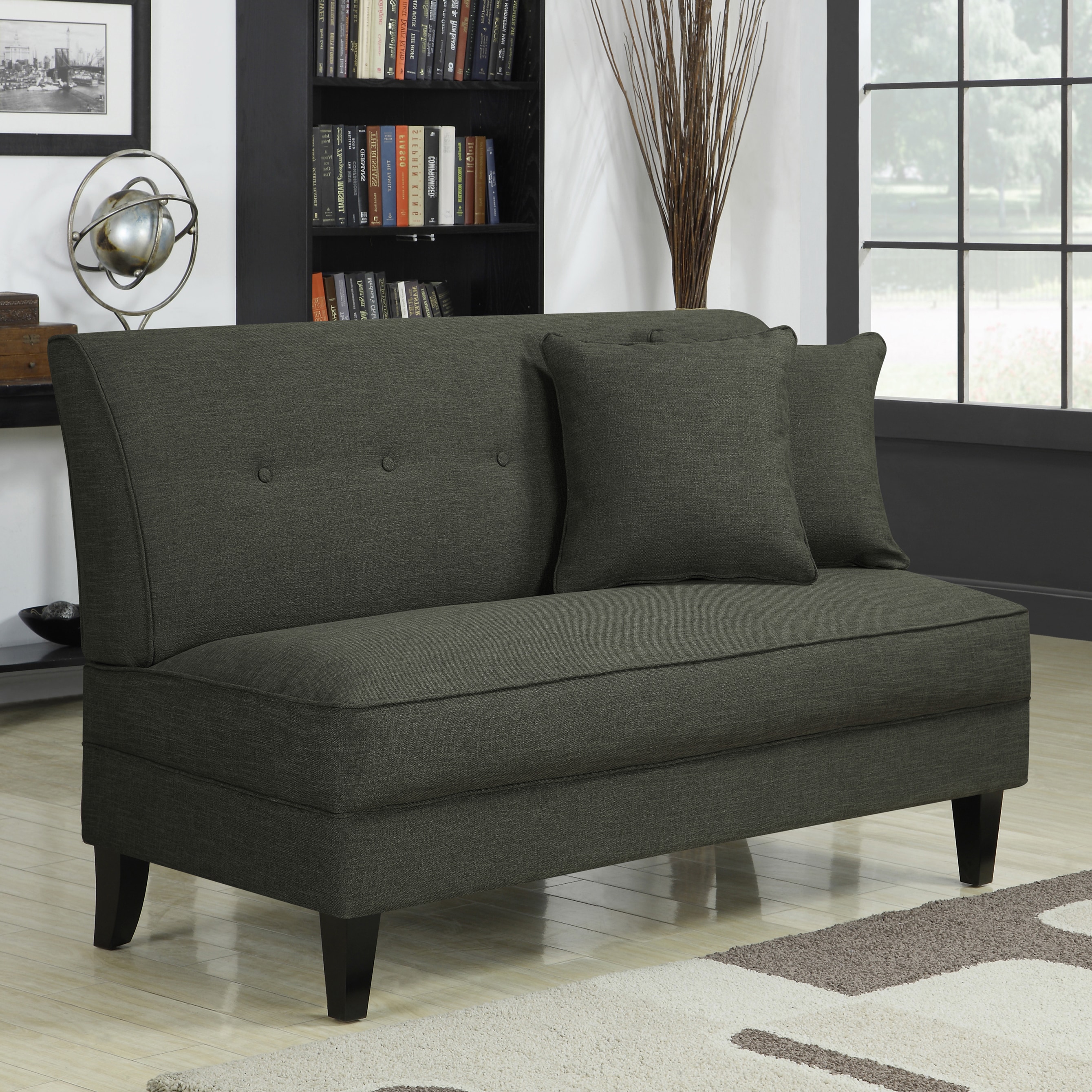 Portfolio Engle Charcoal Gray Linen Armless Loveseat