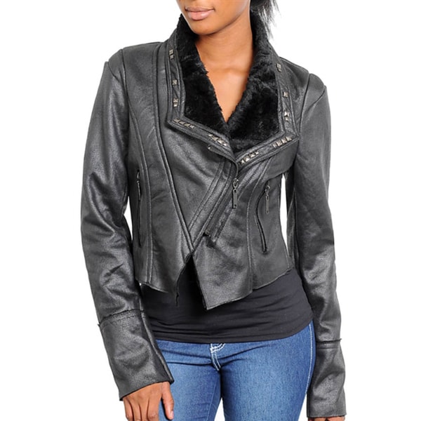 Shop Stanzino Women's Studded Cropped Motorcycle Jacket - Black - Free ...