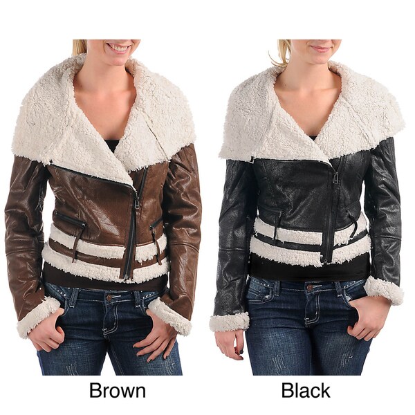 Stanzino Women's Faux Shearling Funnel Neck Aviator Jacket Free