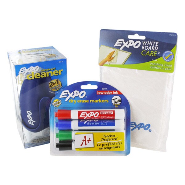 Expo Dry Erase Markers 4/PK, 2-In-1 Cleaner, White Board Polishing Cloth Set
