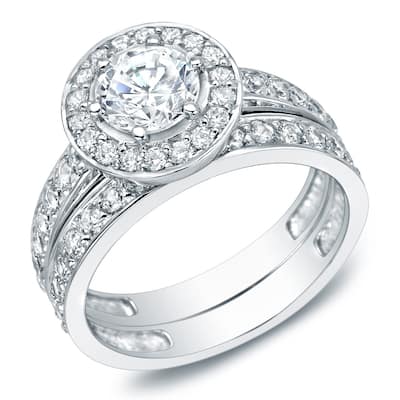 Auriya 14k White Gold 2 1/4ct TDW Certified Diamond Bridal Ring Set