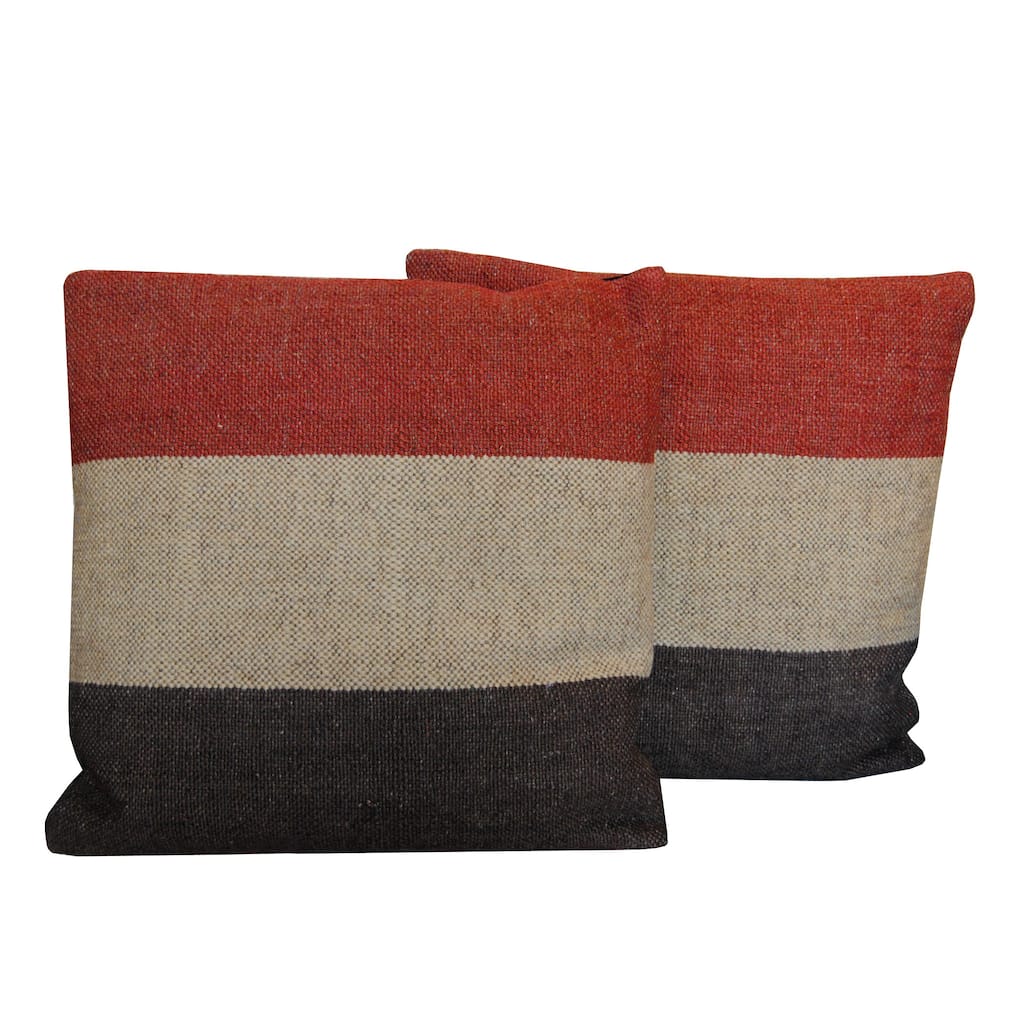 Handmade Kilim Throw Pillow, Set of 2 (India) - 20" x 20"
