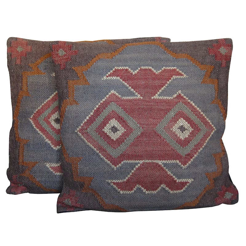 Handmade Kilim Pillow, Set of 2 (India) - 20" x 20"