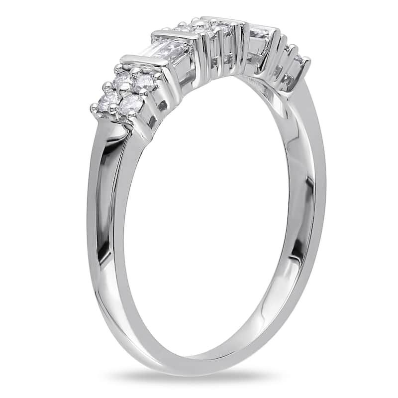 Miadora 10k White Gold 1/4ct TDW Channel-set Baguette and Round-cut Diamond Stackable Anniversary/ W