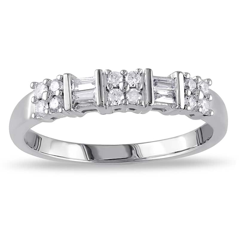 Miadora 10k White Gold 1/4ct TDW Channel-set Baguette and Round-cut Diamond Stackable Anniversary/ W - 5