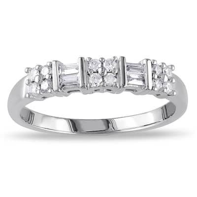 Miadora 10k White Gold 1/4ct TDW Channel-set Baguette and Round-cut Diamond Stackable Anniversary/ W