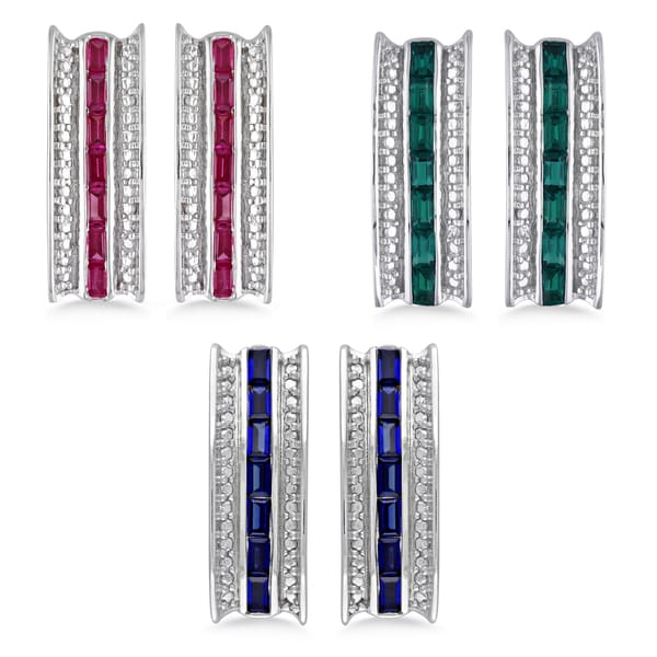 Miadora Sterling Silver Emerald, Sapphire or Ruby Earrings