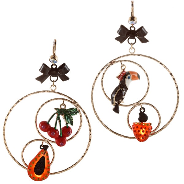 Betsey Johnson Toucan Fruit Gypsy Hoop Earrings Betsey Johnson Fashion Earrings