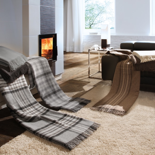 Bocasa Striped Brown Woven Wool Blanket