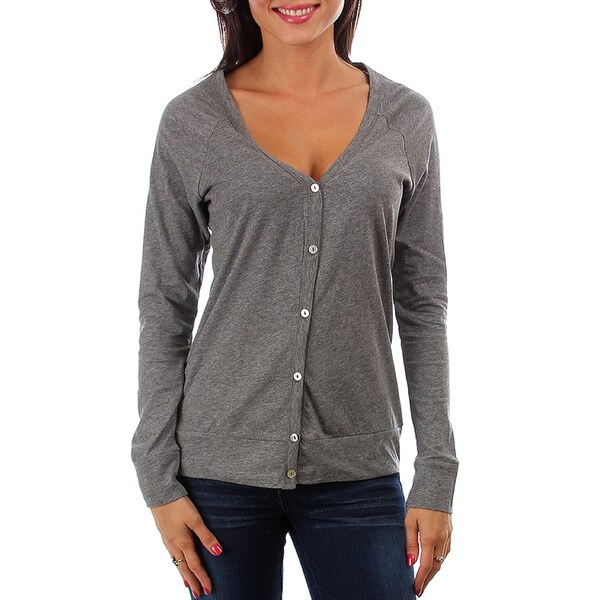 247 Frenzy 100-percent Cotton Long-Sleeved Button Cardigan - Charcoal ...