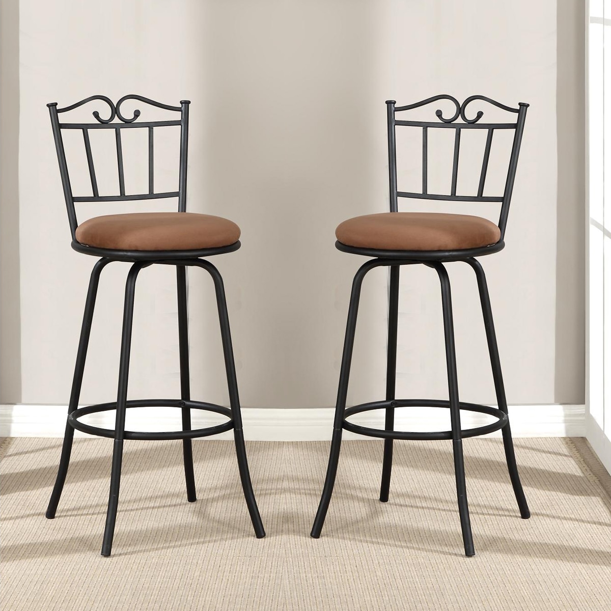 Scroll Black Adjustable Metal Swivel Counter Height Bar Stools (set Of 2)