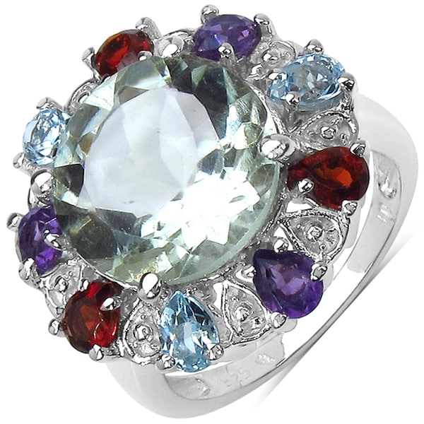 Malaika Sterling Silver 7 1/3ct TGW Amethyst, Blue Topaz and Garnet Ring