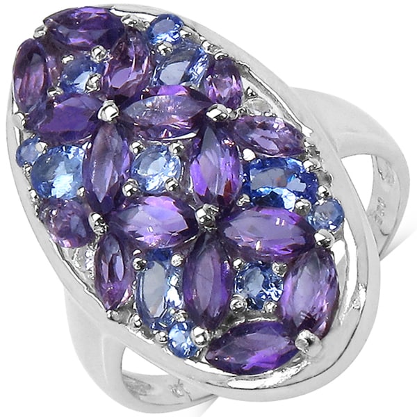 Malaika Sterling Silver 3 1/5ct TGW Amethyst, Tanzanite and White Topaz Ring Malaika Gemstone Rings