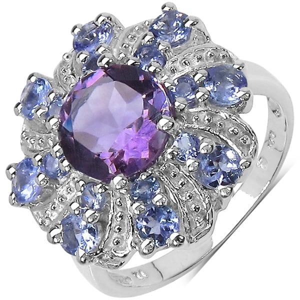 Malaika Sterling Silver 3 1/3ct TGW Amethyst and Tanzanite Ring