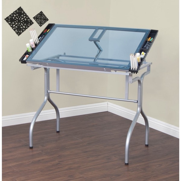 Shop Studio Designs Silver/Blue Glass Top Folding Drafting Table - Free ...