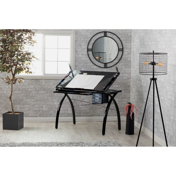 Download Free Shop Studio Designs Futura Black Black Glass Drafting And Hobby Craft Station Table Overstock 7299082 PSD Mockup Template
