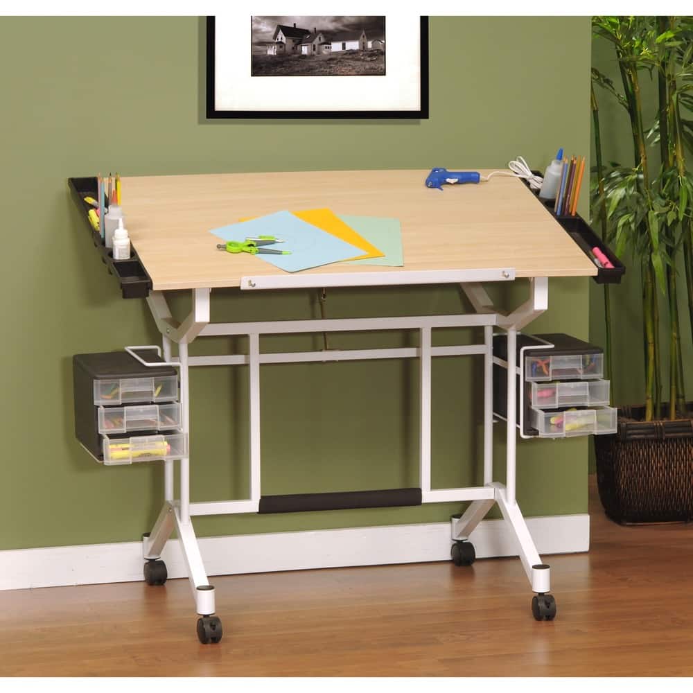 Studio Designs White and Maple Pro Mobile Drafting Table with Storage