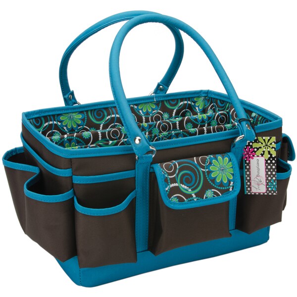Mackinac Moon Open Top Craft Tote Chocolate Teal Print Free Shipping 