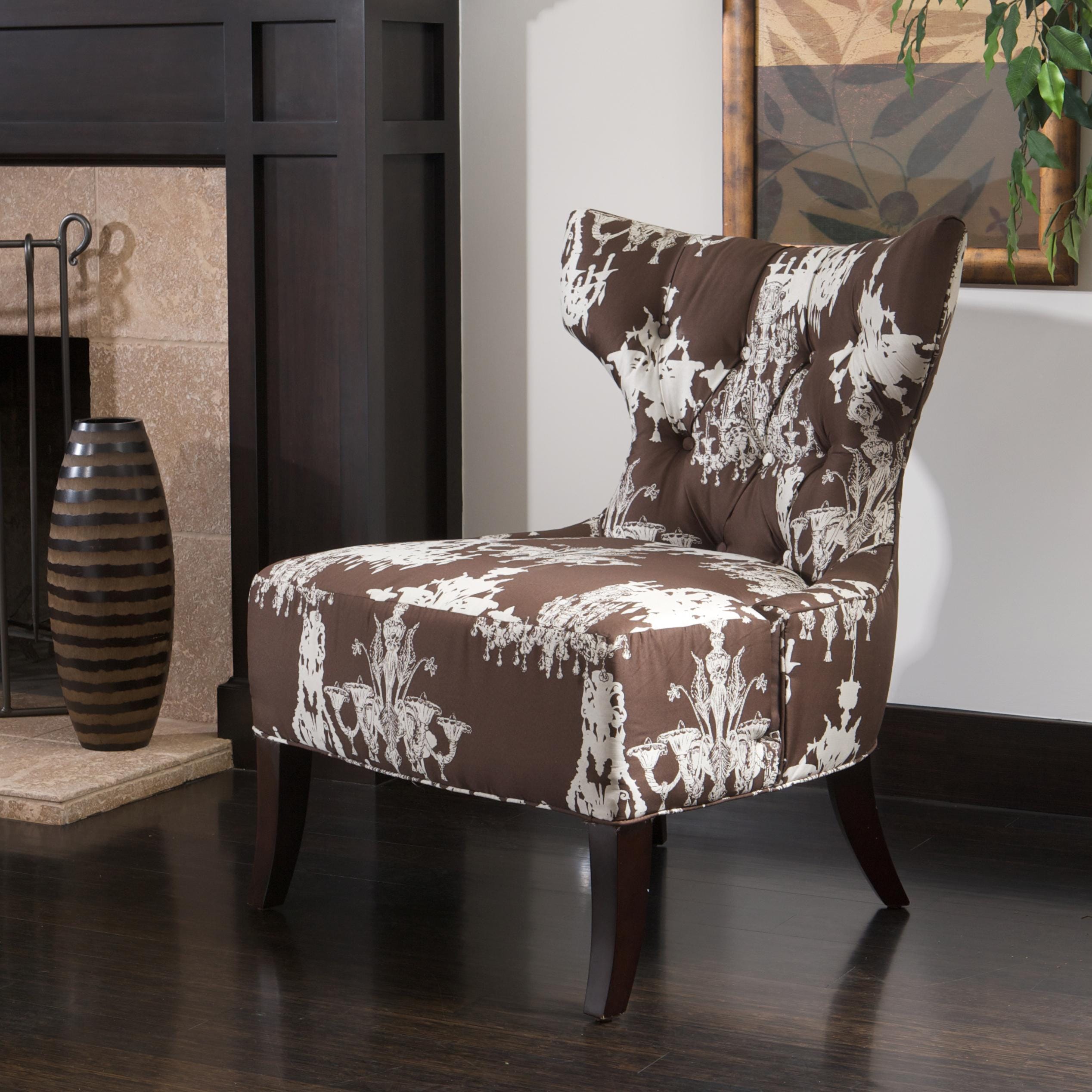 Chandelier-print Fabric Brown/ White Accent Chair - Free Shipping Today