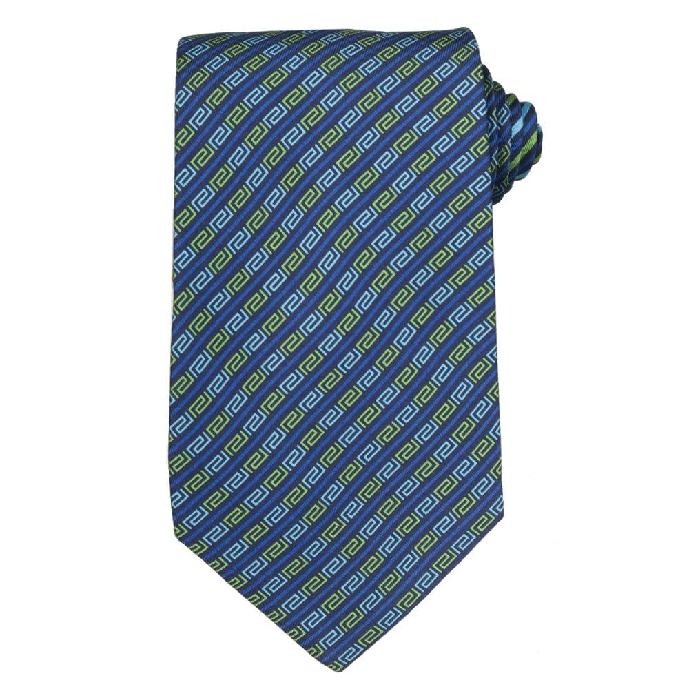 Versace Mens Greek Key with Solid Stripe Silk Tie