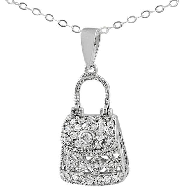 Sterling Silver Pave set Cubic Zirconia Purse Necklace  