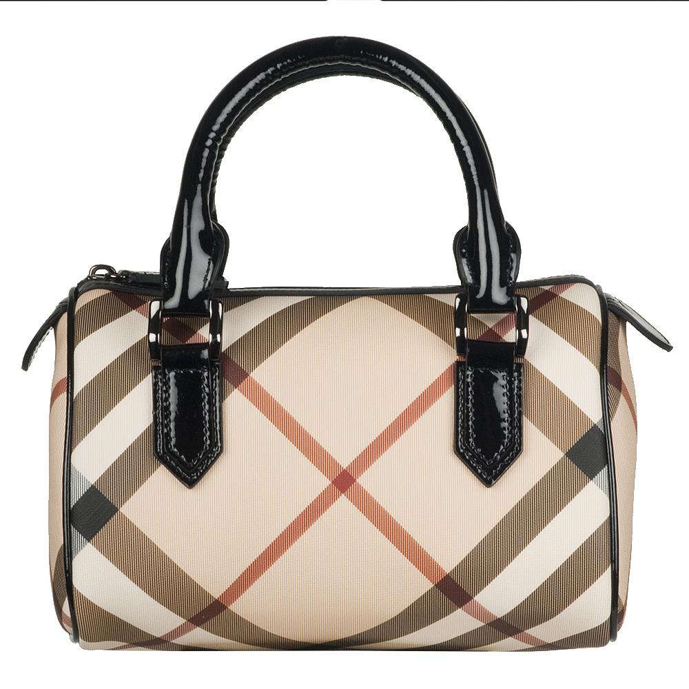 Burberry Check Patent Leather Trim Mini Bowling Bag