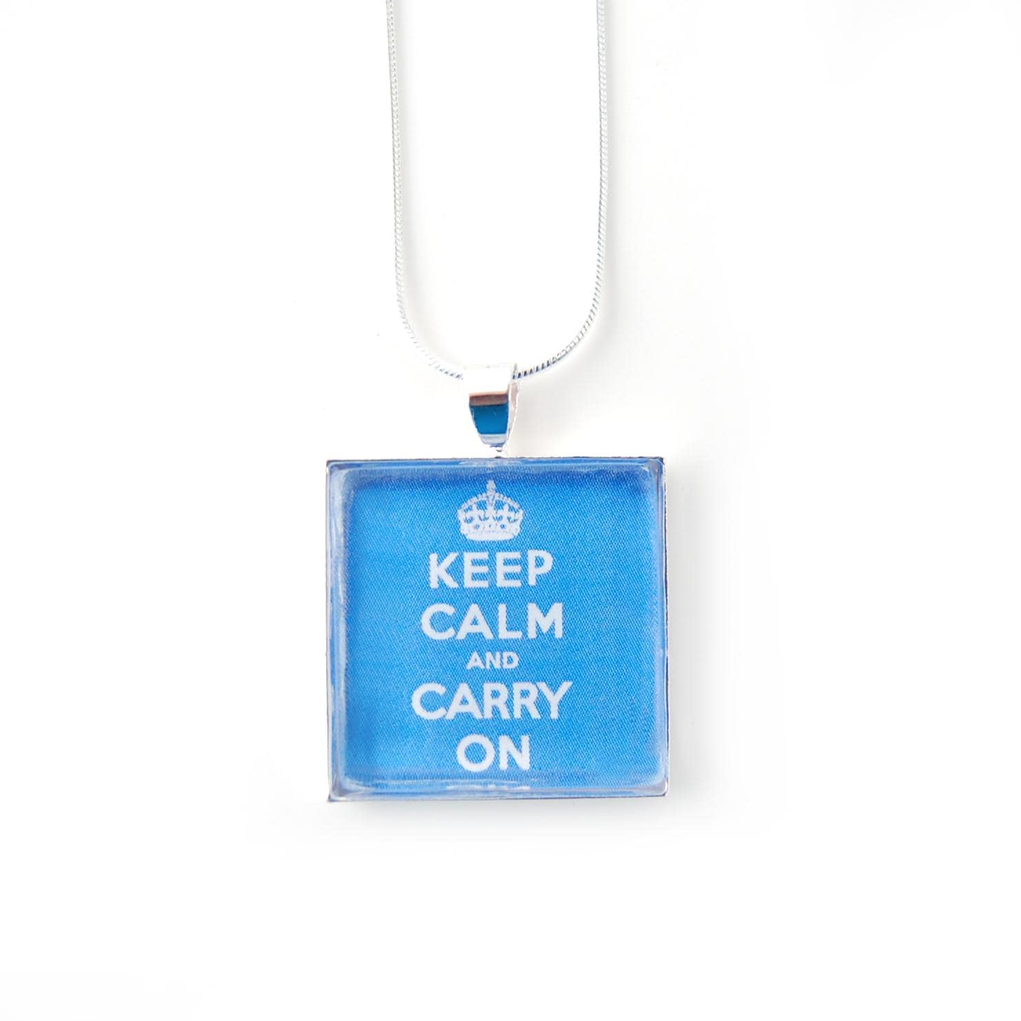 Silverplated Blue Keep Calm and Carry On Necklace