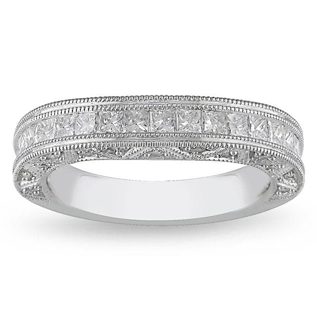 Miadora 18k White Gold Womens 1ct TDW Diamond Curved Wedding Band (G