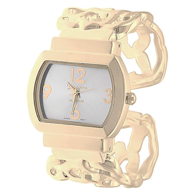 Geneva Womens Platinum Rose Cut out Cuff Watch  