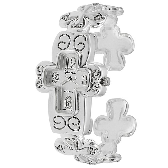 Geneva Womens Platinum Cross Cuff Watch