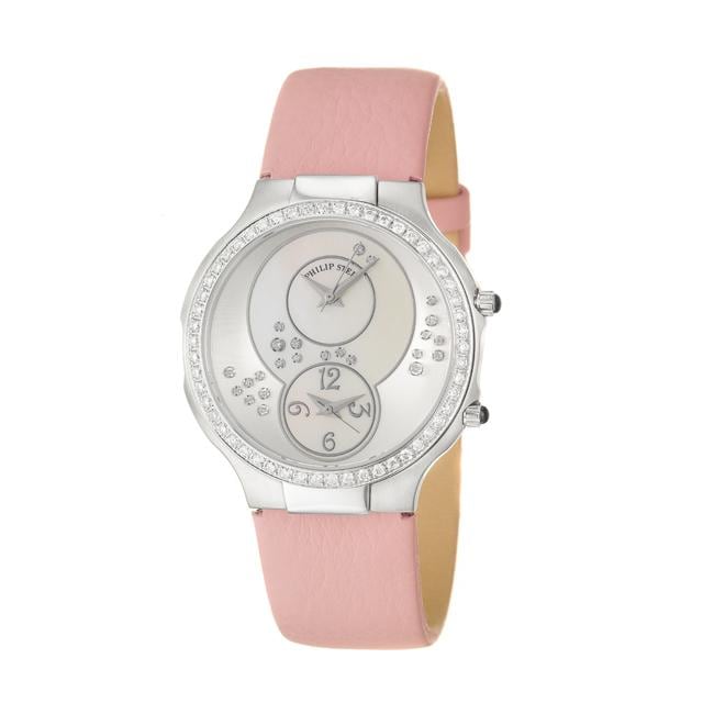 Philip Stein Womens Modern Steel and Leather Quartz Diamond Watch