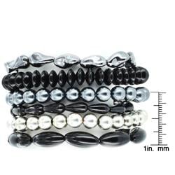 West Coast Jewelry Black and Silvertone Textured Fashion Bracelets West Coast Jewelry Fashion Bracelets