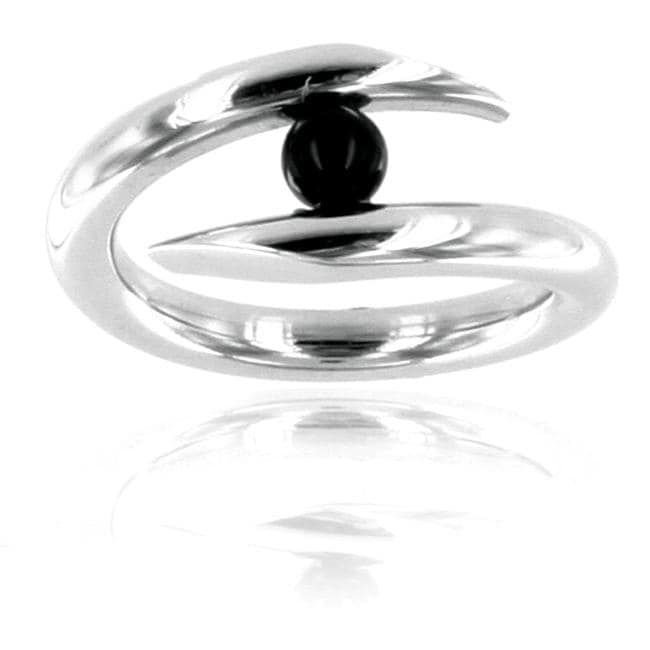 Stainless Steel Tension set Black Ball Fashion Ring  