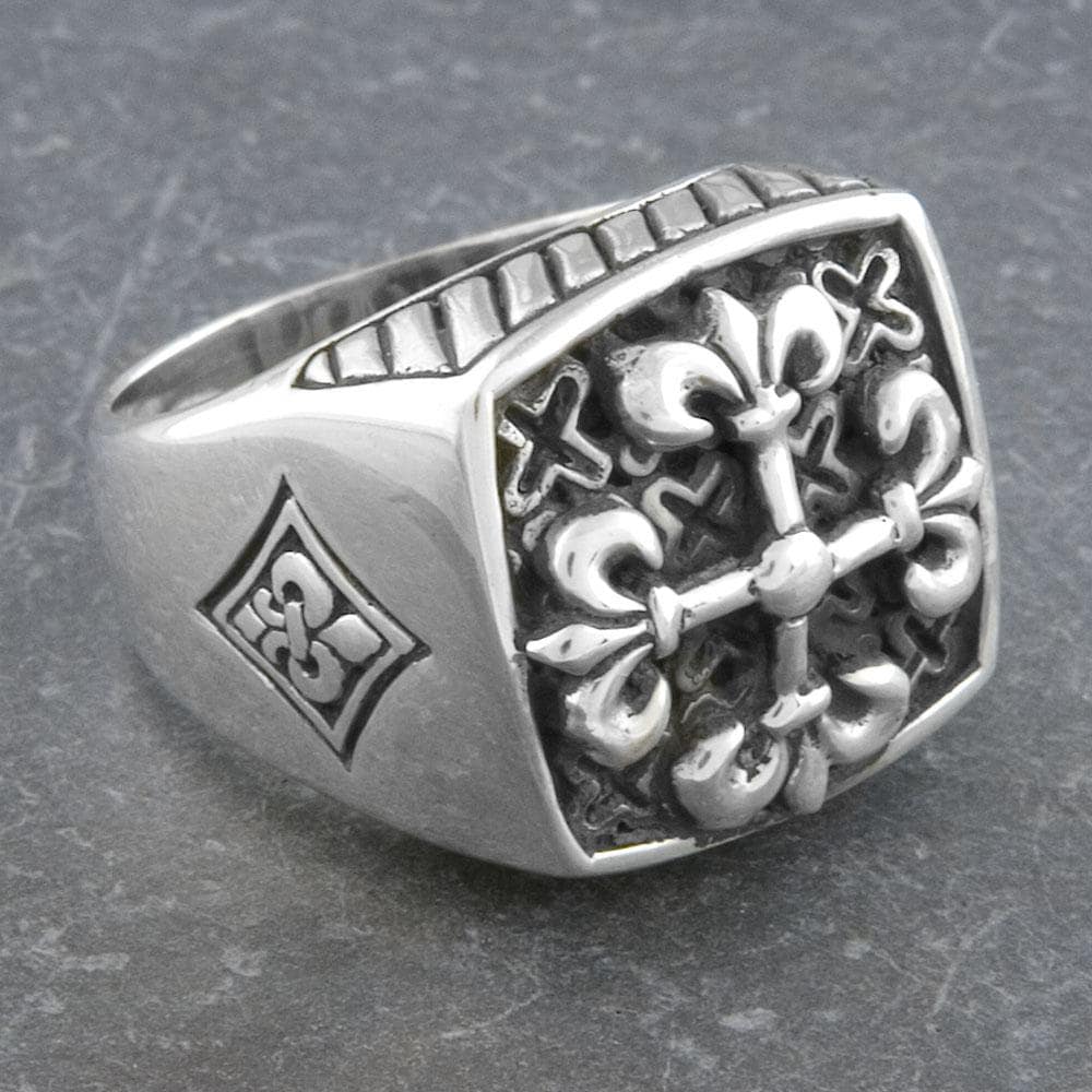   Silver Fleur De Lis Mens Cross Ring (Indonesia)  