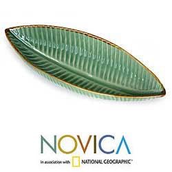 Ceramic 'Banana Leaf' Bowl (Indonesia) Novica Serving Pieces