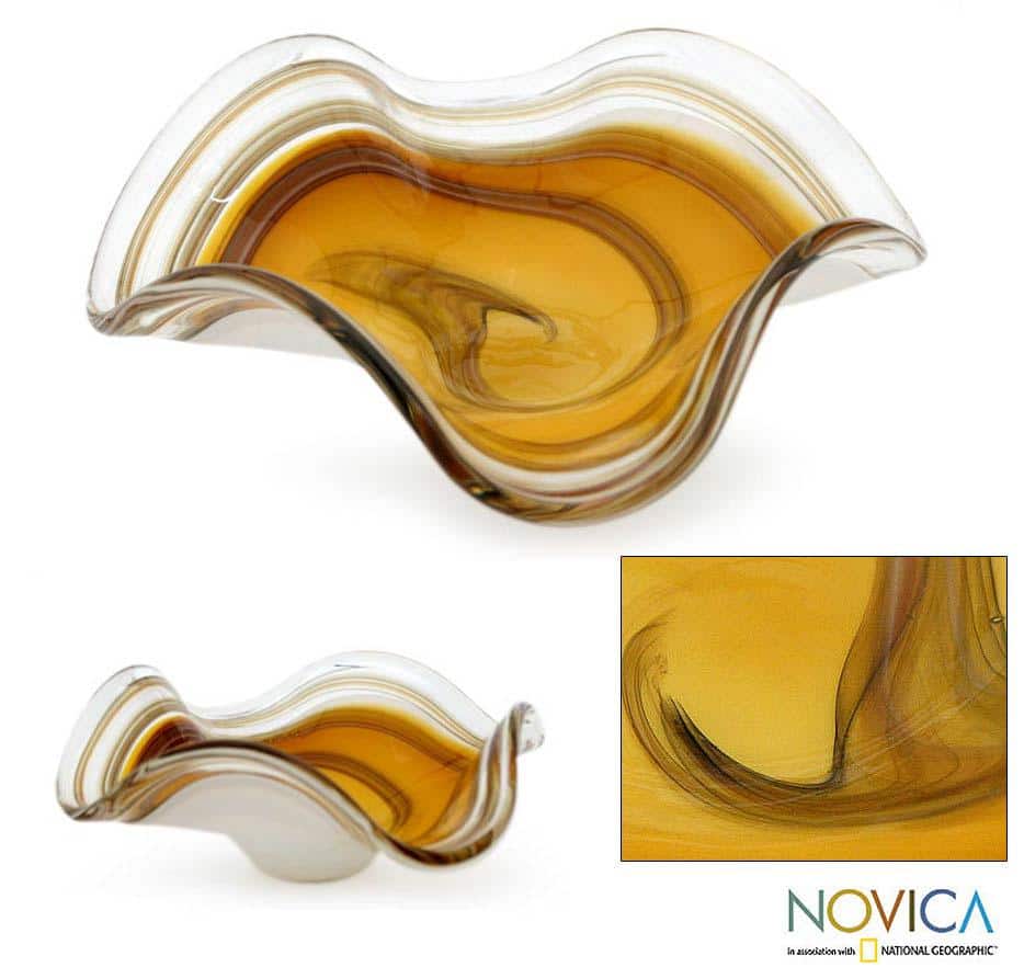 Handmade Amber Eloquence Glass Centerpiece (Brazil)
