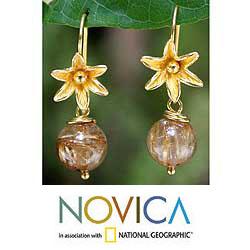 Gold Vermeil Sun Dew Rutile Quartz Earrings (Thailand)