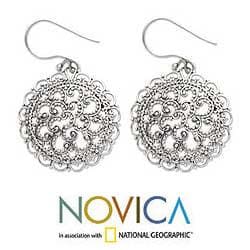 Sterling Silver 'Chrysanthemum' Filigree Earrings (Indonesia) Novica Earrings