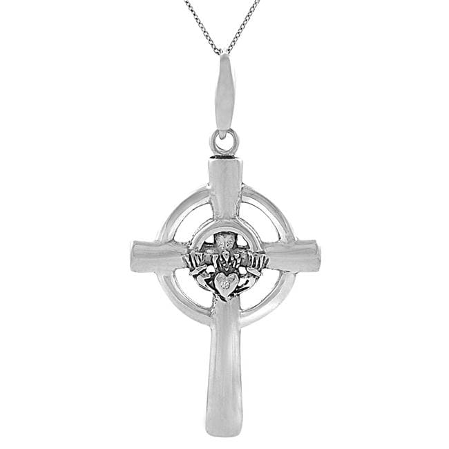 Tressa Sterling Silver Diamond Chip Celtic Cross Claddagh Necklace
