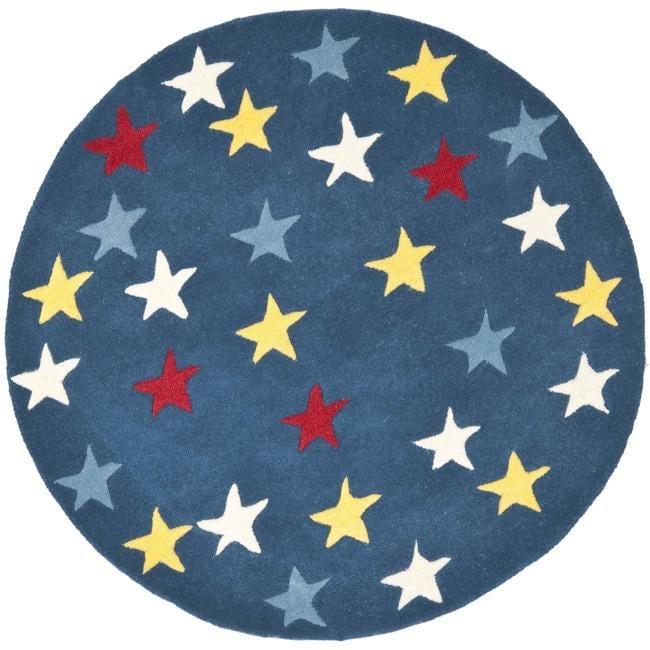 Handmade Novelty Stars Blue Wool Rug (4 Round)