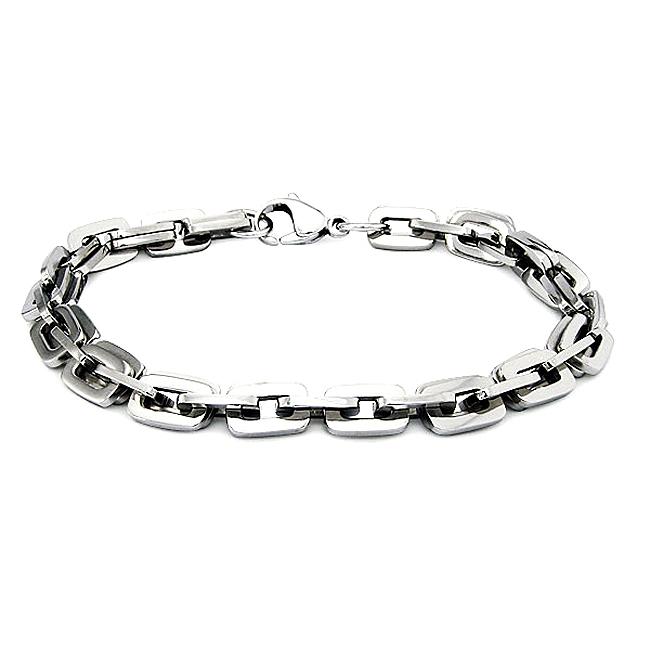 Mens Titanium Classic Rectangular Double Link Bracelet (7 mm