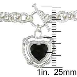 Silvertone Black Agate Heart and Beaded Chain Necklace Miadora Gemstone Necklaces