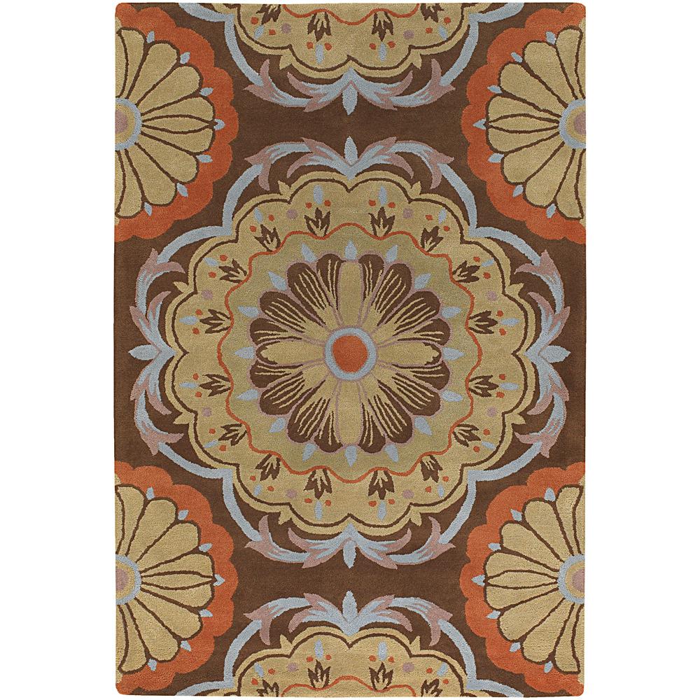 Hand tufted Dharima Brown/ Orange New Zealand Wool Rug (79 x 106