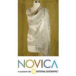 Jamewar Wool 'Morning Magic' Shawl (India) Novica Scarves & Wraps